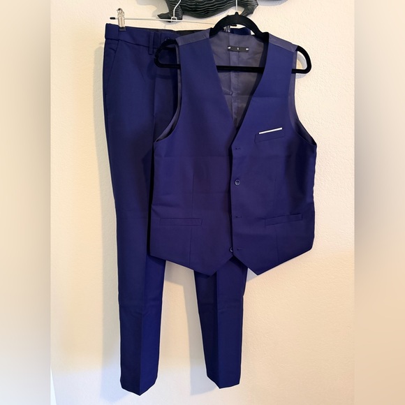 None Other - Men's Royal Blue Dress Vest and Trousers Set